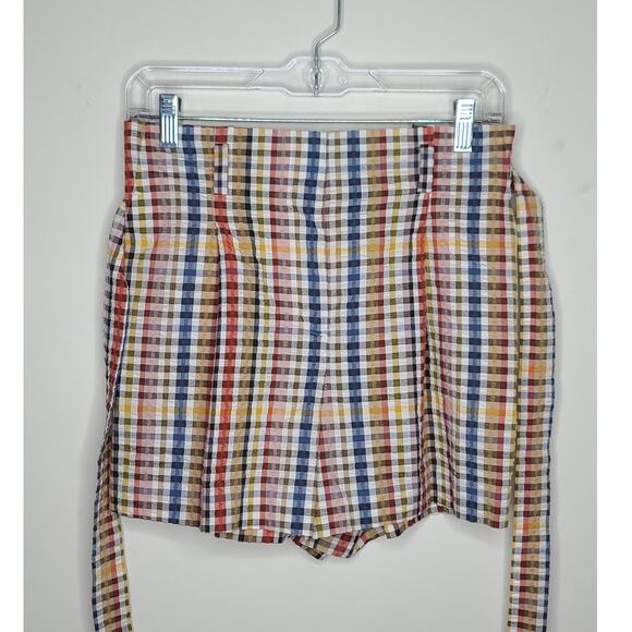 Ann Taylor Loft multicolor gingham plaid belted pleated cotton shorts - SMALL - Picture 2 of 6